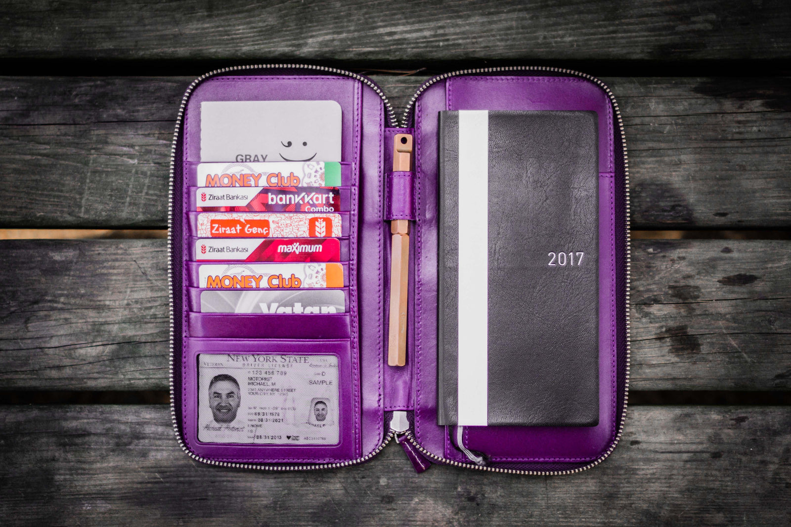 Leather Zippered Hobonichi Weeks Cover - Purple-Galen Leather