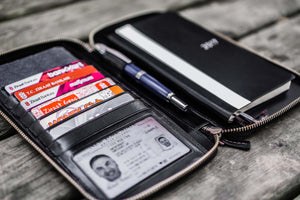 Leather Zippered Hobonichi Weeks Mega Cover - Black-Galen Leather