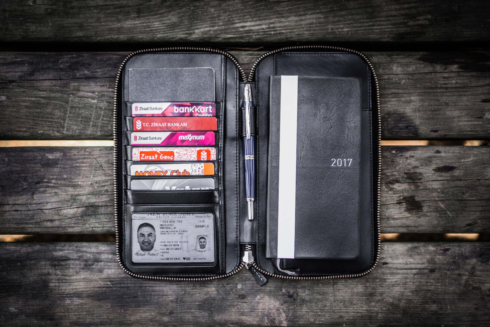 Leather Zippered Hobonichi Weeks Mega Cover - Black-Galen Leather