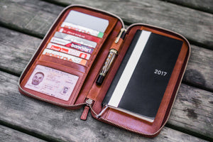 Leather Zippered Hobonichi Weeks Mega Cover - Brown-Galen Leather