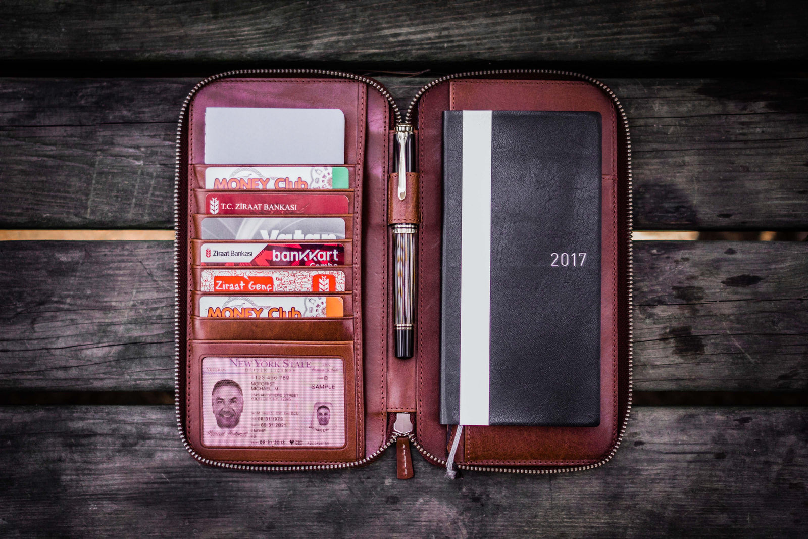 Leather Zippered Hobonichi Weeks Mega Cover - Brown-Galen Leather