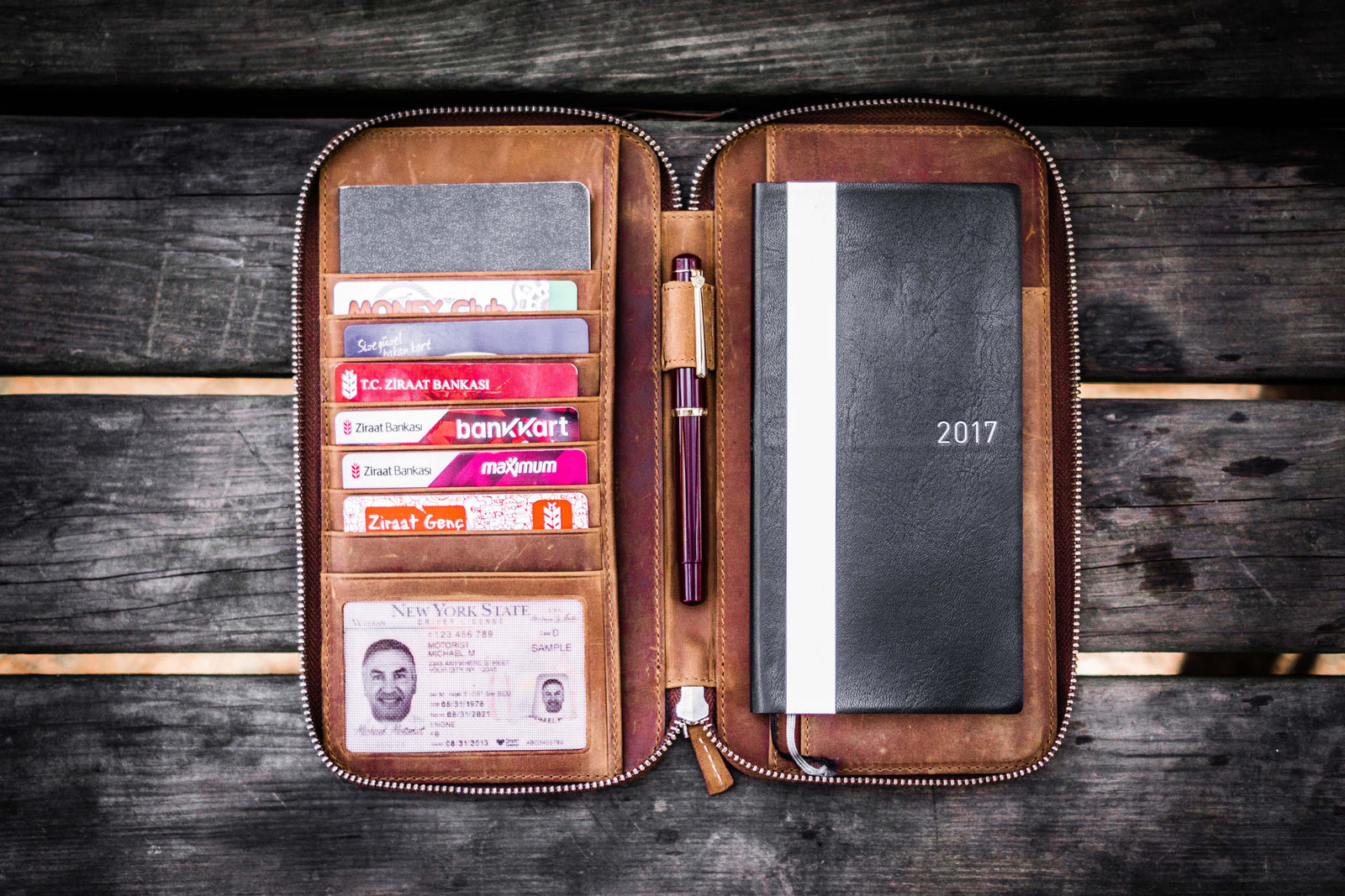 Leather Zippered Hobonichi Weeks Mega Cover - Crazy Horse Brown-Galen Leather