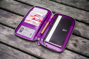 Leather Zippered Hobonichi Weeks Mega Cover - Purple-Galen Leather