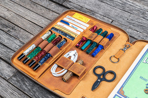 Leather Zippered Leuchtturm1917 B5 & Extra Large Moleskine Folio - Crazy Horse Brown-Galen Leather