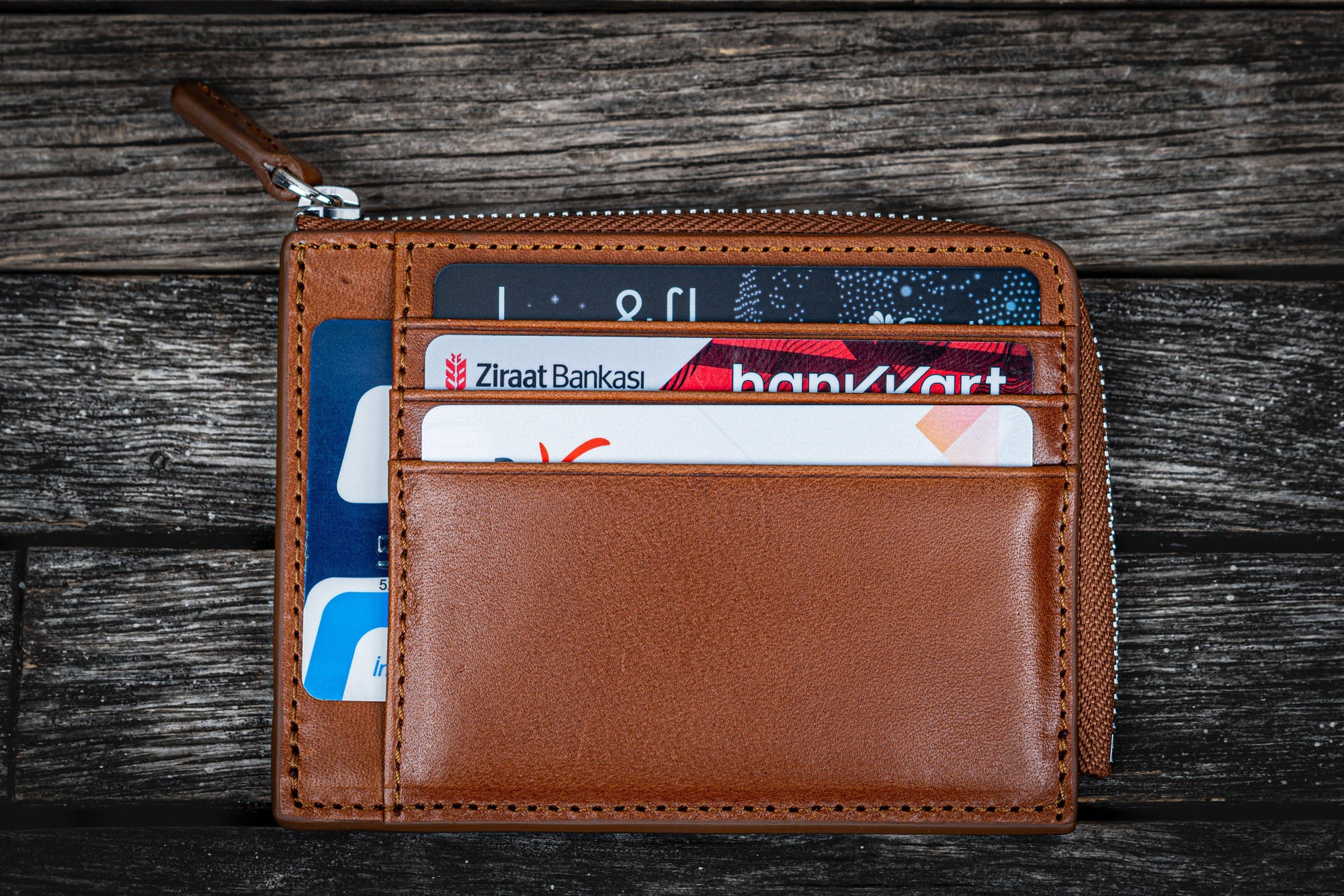 Leather Zippered Mega Mini Wallet - Brown-Galen Leather