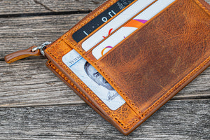 Leather Zippered Mega Mini Wallet - Crazy Horse Brown-Galen Leather