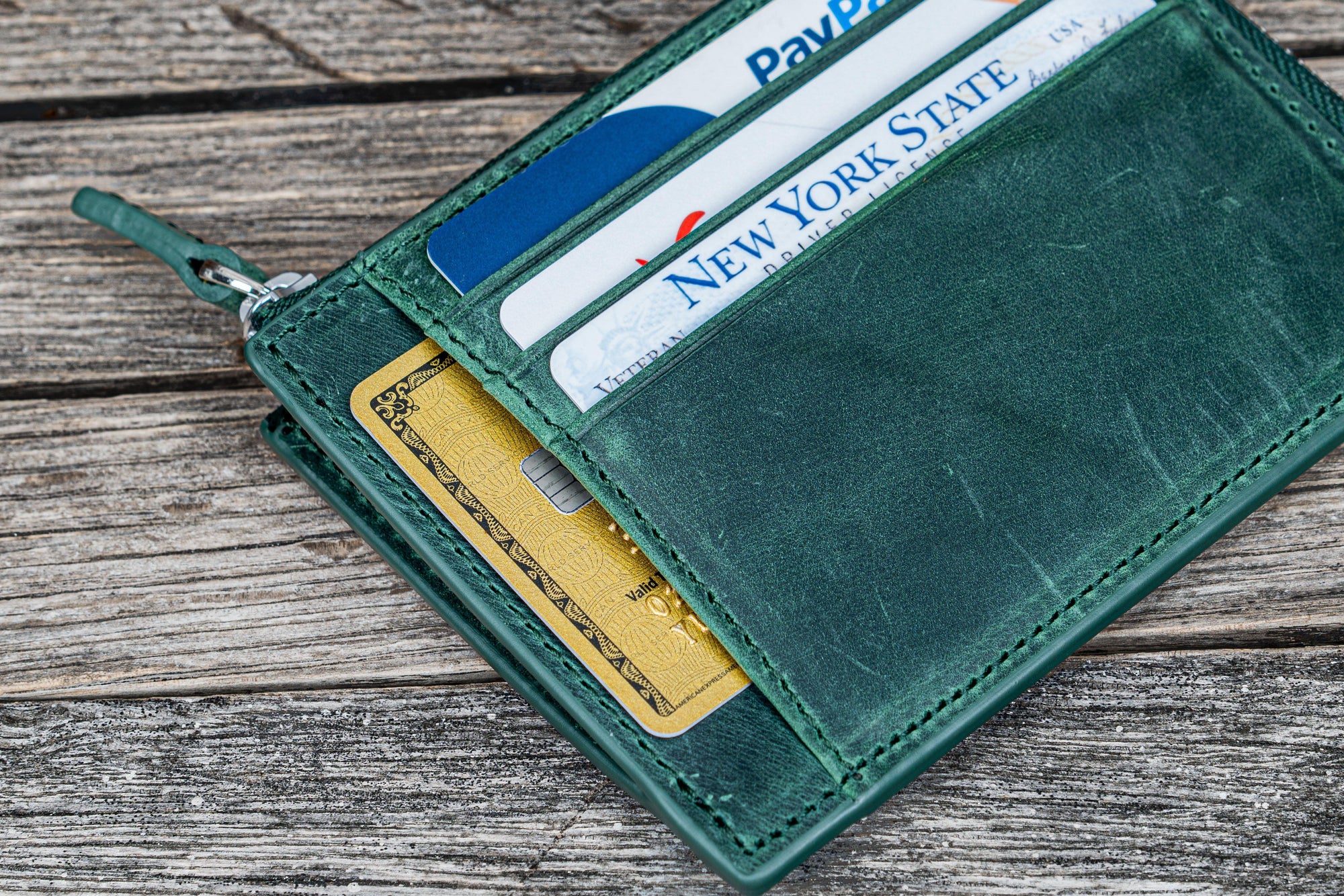 Green Leather Zippered Mega Mini Wallet - Galen Leather