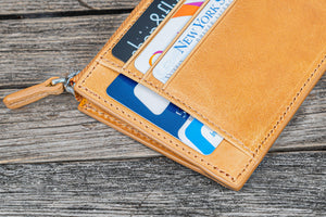Leather Zippered Mega Mini Wallet - Crazy Horse Honey Ochre-Galen Leather