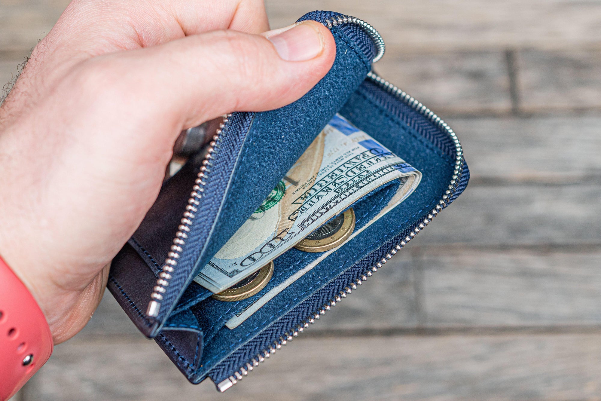 小物 HUMAN MADE LEATHER ZIP WALLET NAVY leather-zippered-mega-mini-