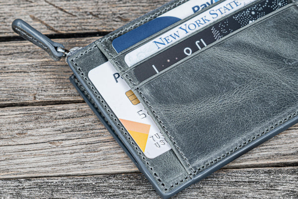 Grey Leather Zippered Mega Mini Wallet - Galen Leather