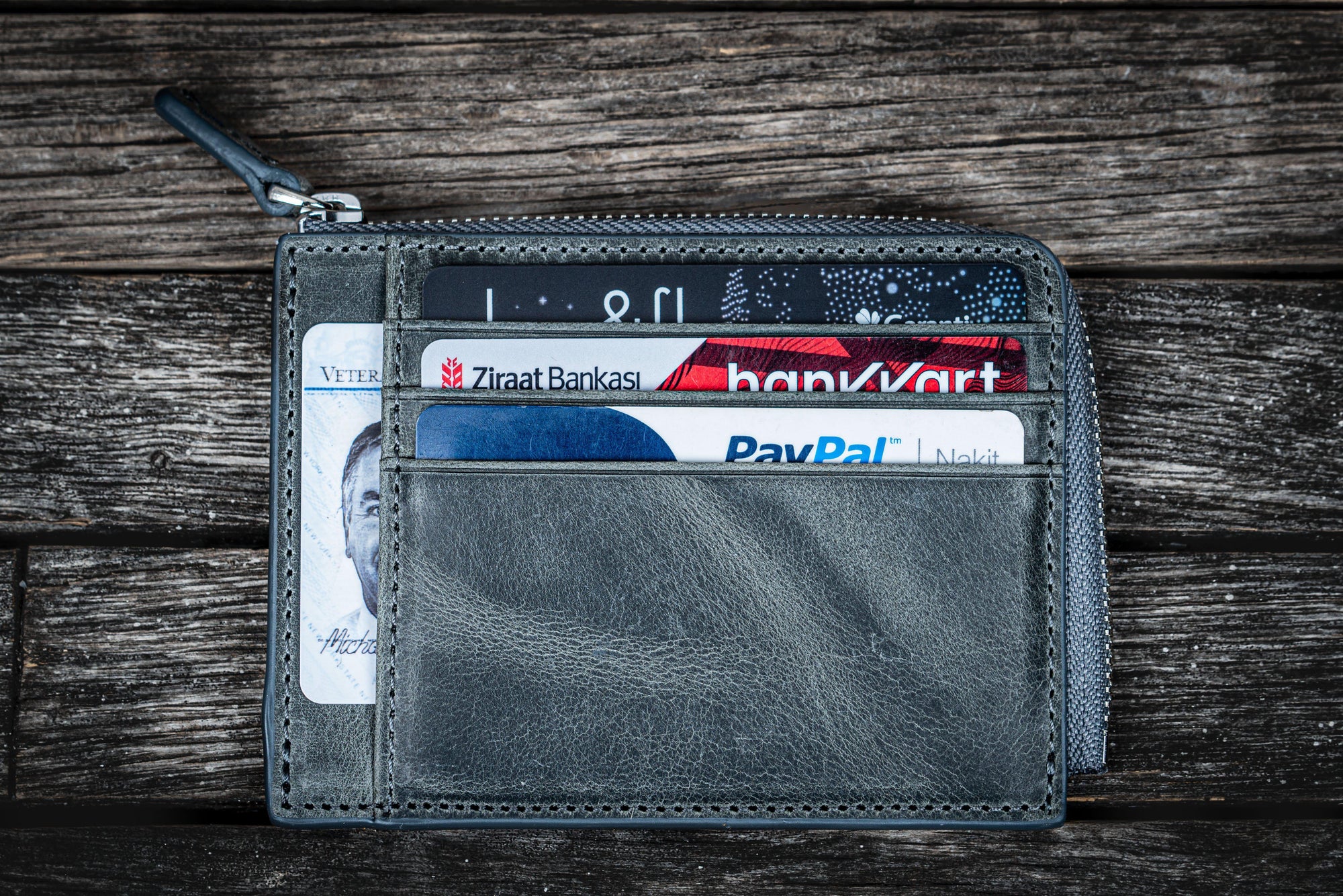 Leather Zippered Mega Mini Wallet - Crazy Horse Smoky-Galen Leather