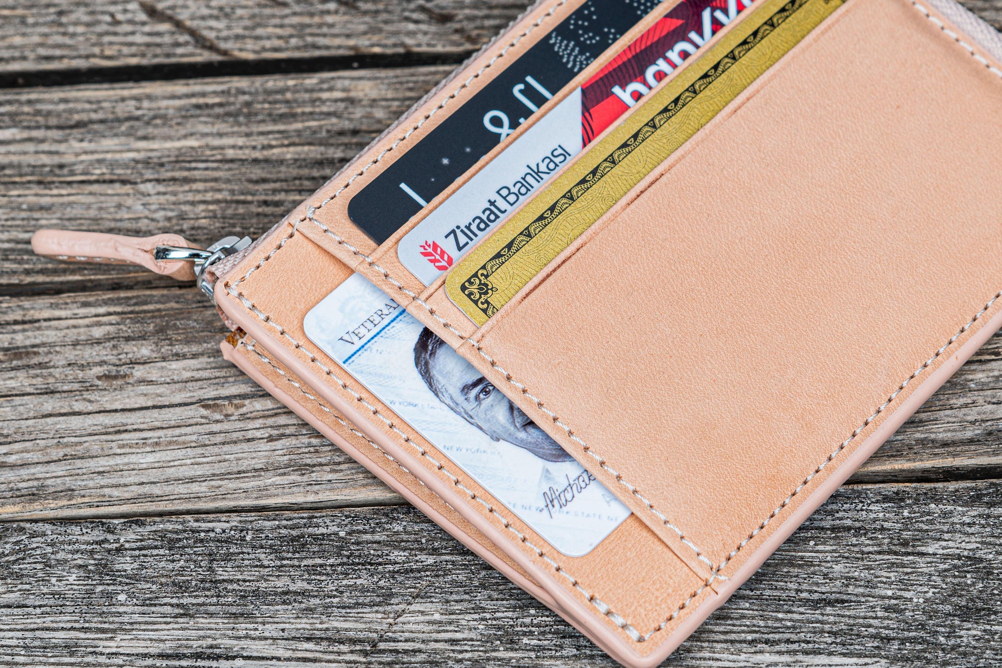 小物 HUMAN MADE LEATHER ZIP WALLET beige Plain Undyed Leather Zippered Mega Mini Wallet - Galen Leather