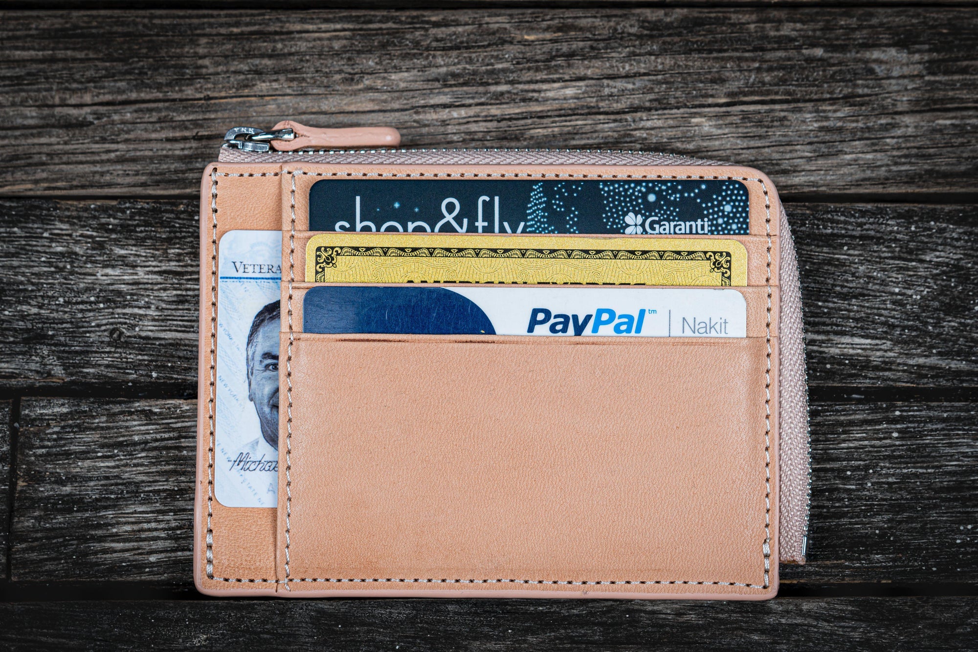 Leather Zippered Mega Mini Wallet - Undyed Leather-Galen Leather