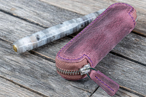 Leather Zippered Single Pen Case for Kaweco - Pocket Pen - Purple-Galen Leather