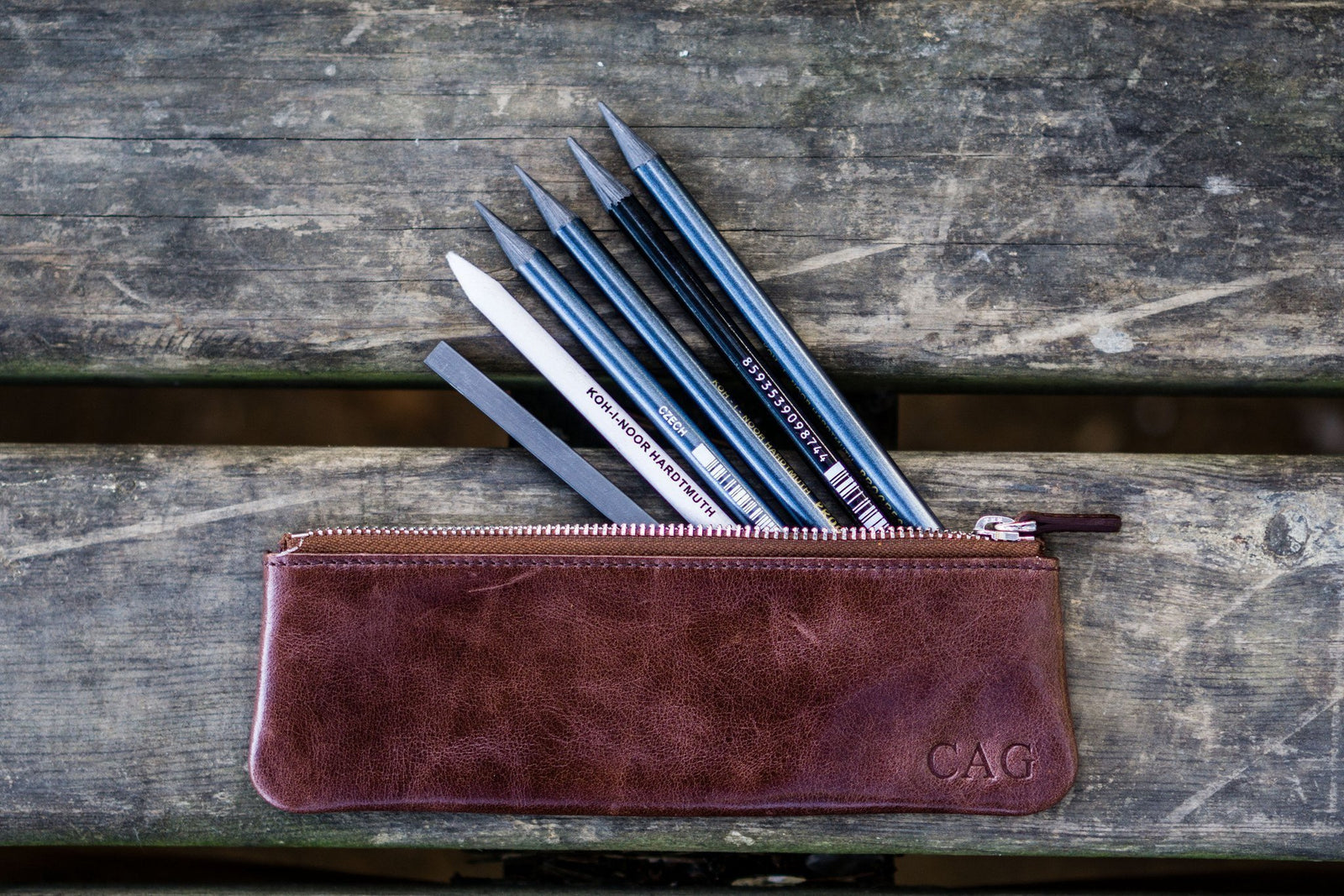 Leather Zippered Small Pencil Pouch/Cosmetic Case - Brown-Galen Leather