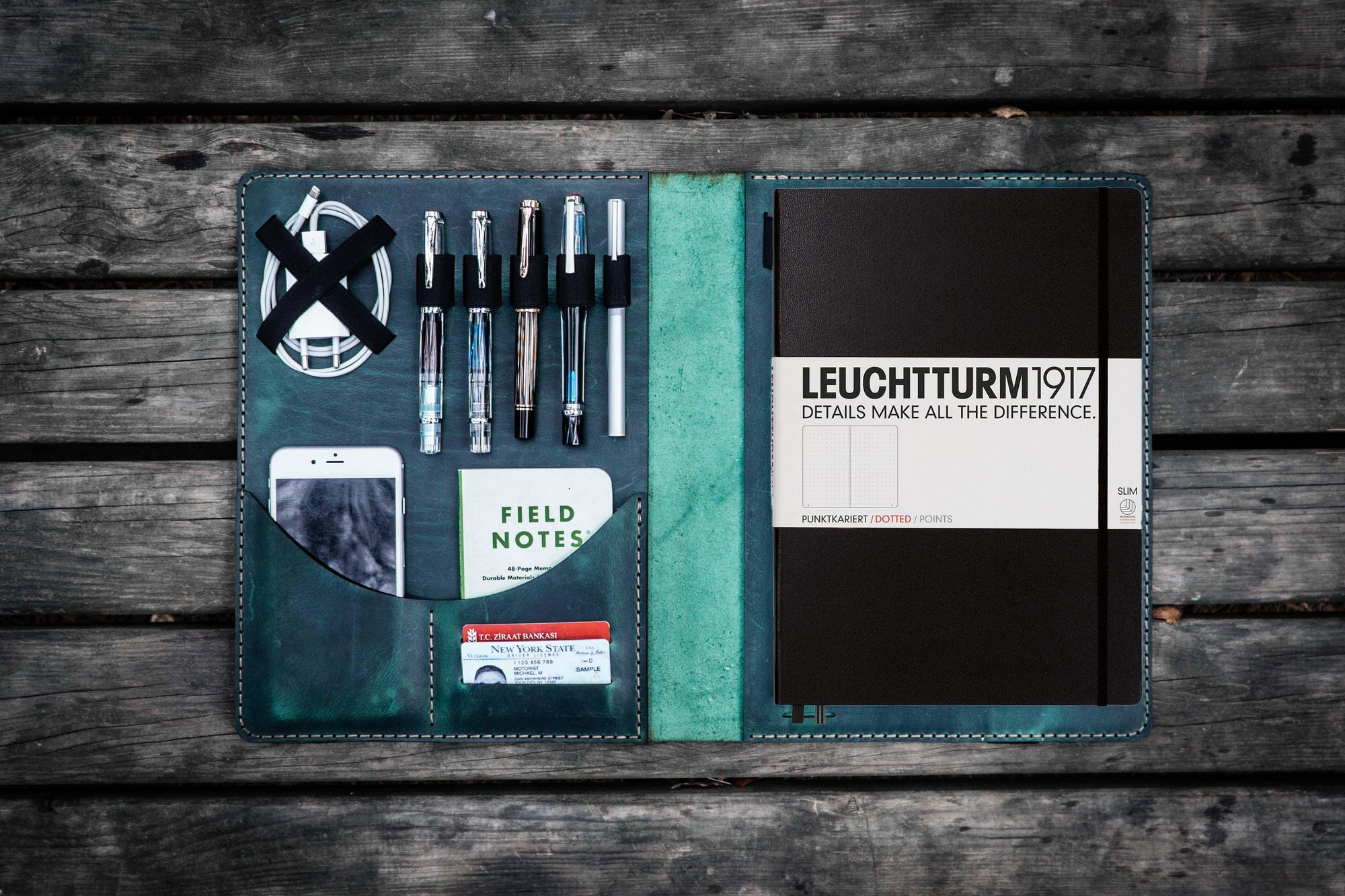 Leuchtturm1917 A4 - A4+ Leather Cover Portfolio - Crazy Horse Forest Green-Galen Leather