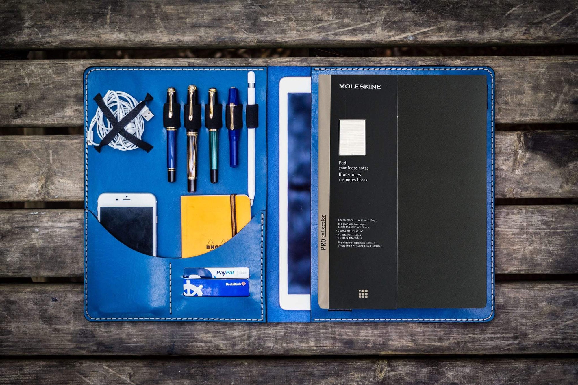 Moleskine Professional Workbook A4 Cover, Leather Compendium - Blue-Galen Leather