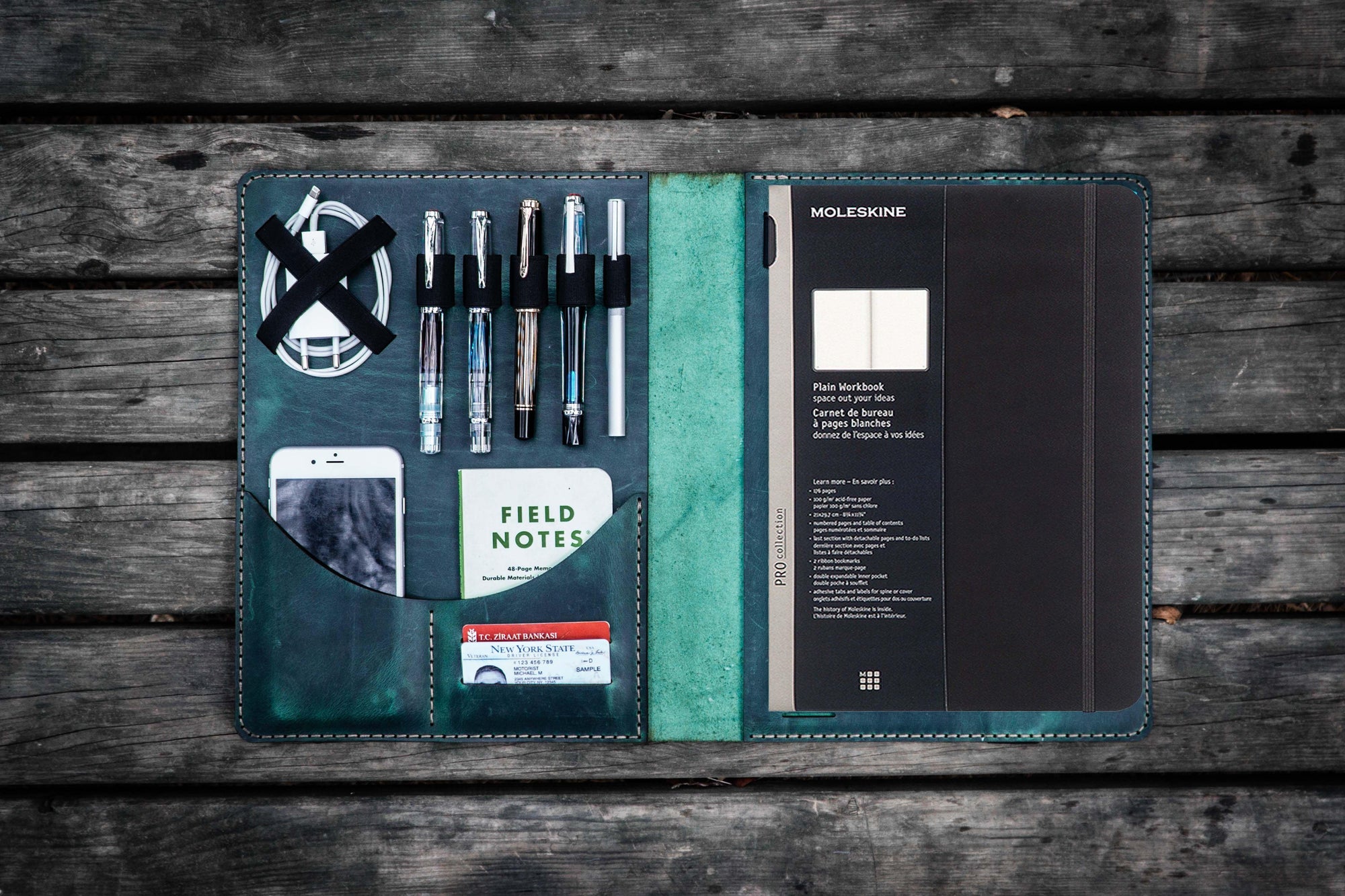 Moleskine Professional Workbook A4 Cover, Leather Compendium - Crazy Horse Forest Green-Galen Leather