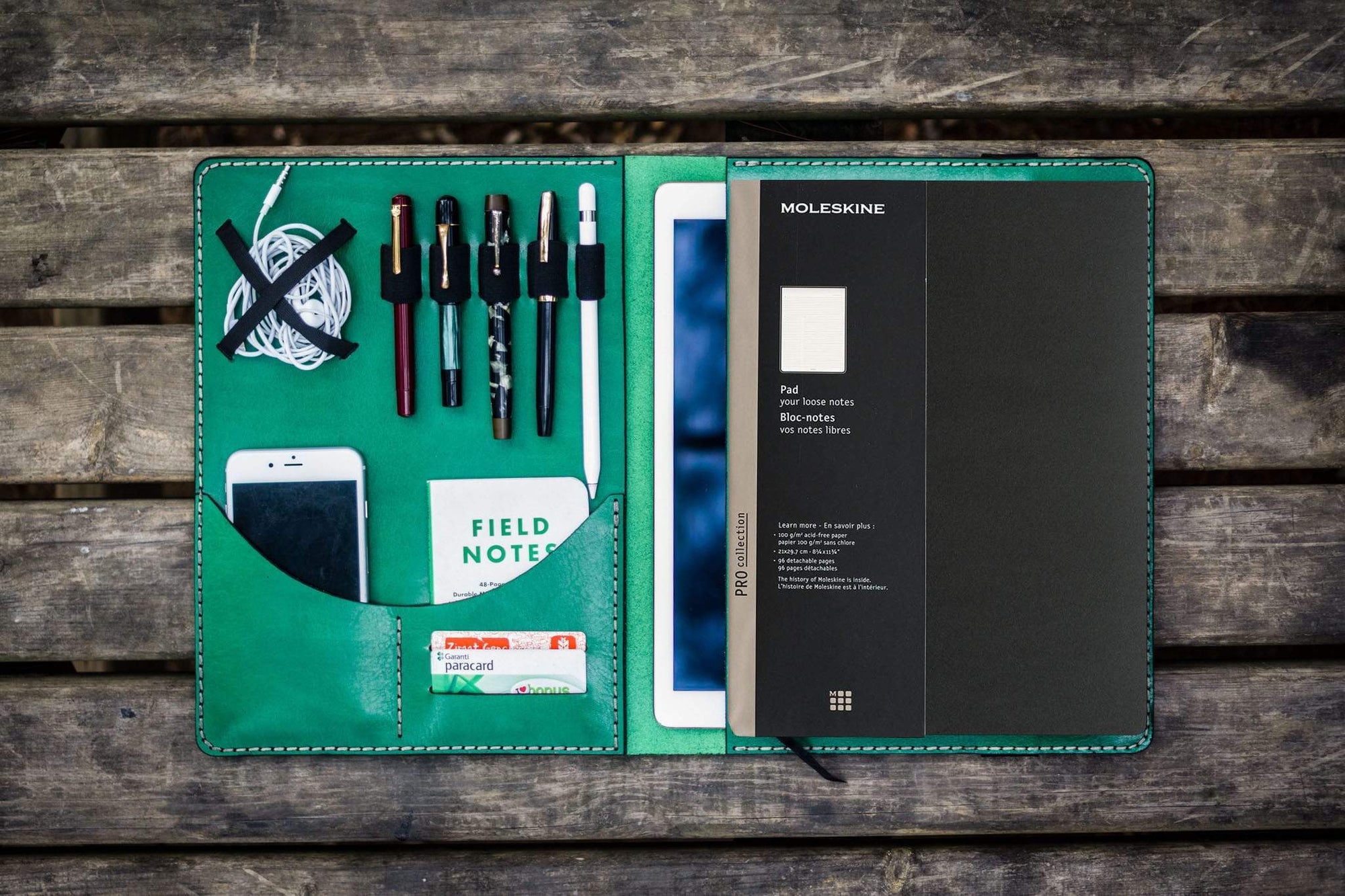 Moleskine Professional Workbook A4 Cover, Leather Compendium - Green-Galen Leather