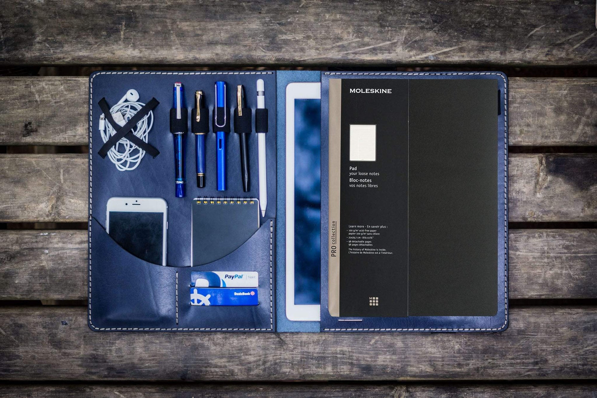 Moleskine Professional Workbook A4 Cover, Leather Compendium - Navy Blue-Galen Leather