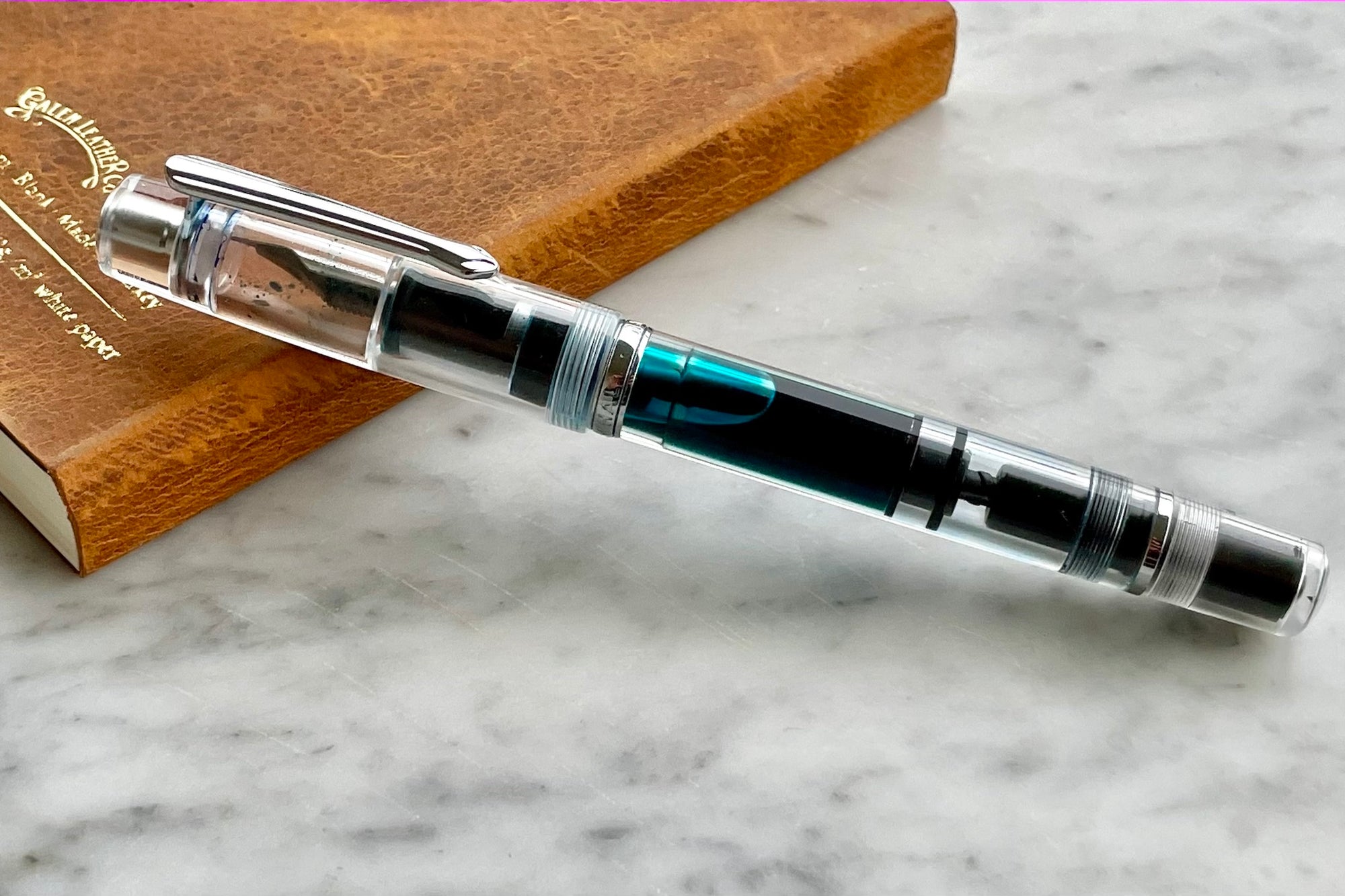 Nahvalur (Narwhal) Fountain Pen - Clear Demonstrator + Leather Pen Sleeve