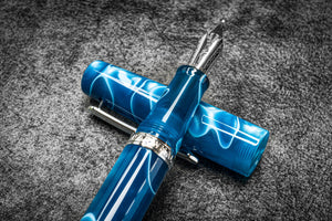 Narwhal Fountain Pen - Poseidon Blue + Leather Pen Sleeve-Galen Leather