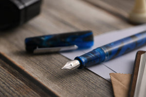 Narwhal Fountain Pen - Schuylkill Marlin Blue + Leather Pen Sleeve-Galen Leather