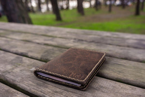 No.06 Hand-stitched Leather Passport Holder-Rustic Dark Brown-Galen Leather