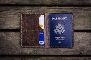 No.06 Hand-stitched Leather Passport Holder-Rustic Dark Brown-Galen Leather