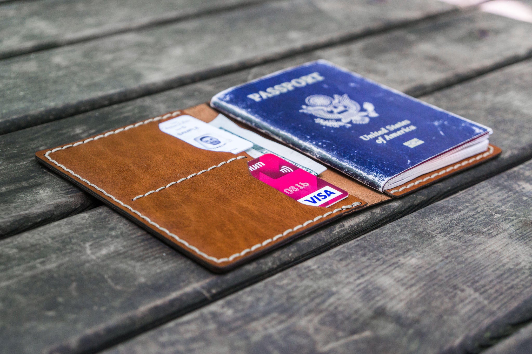 New! LORO PIANA Dark brown leather passport holder