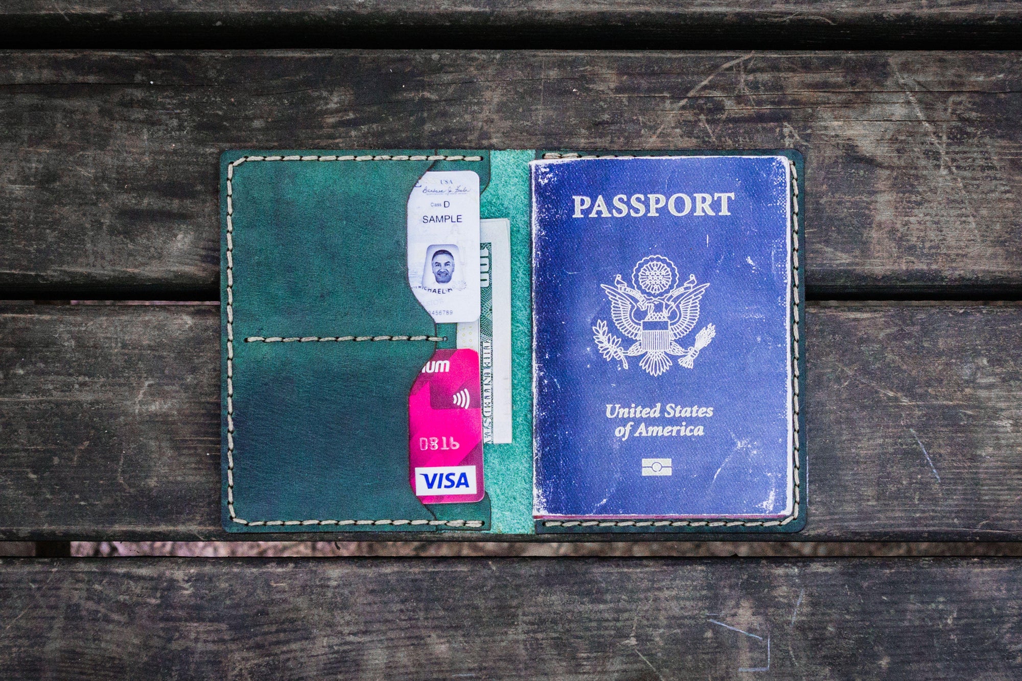 No.06 Leather Passport Holder - Crazy Horse Forest Green-Galen Leather