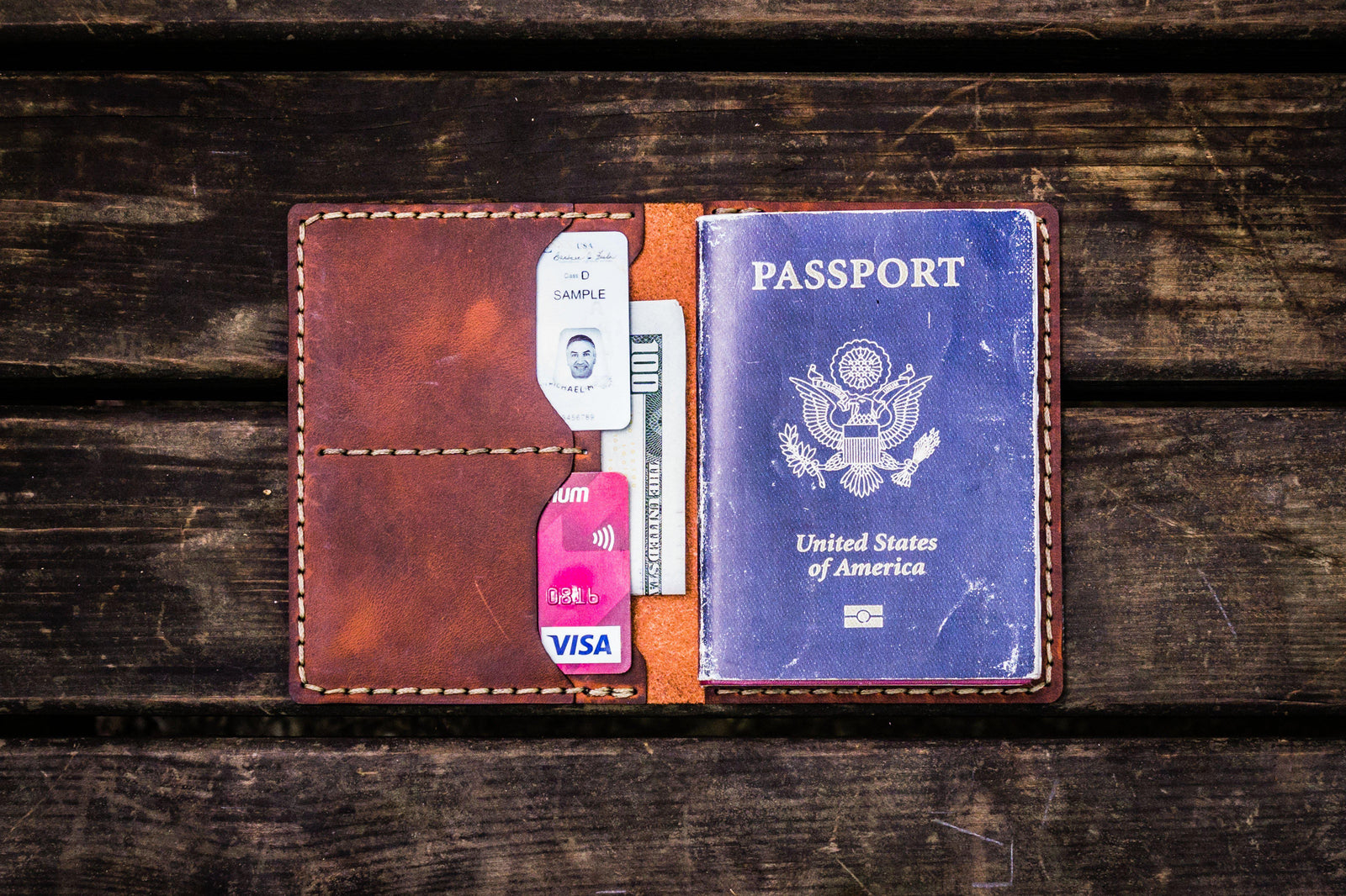 No.06 Leather Passport Holder - Crazy Horse Orange-Galen Leather