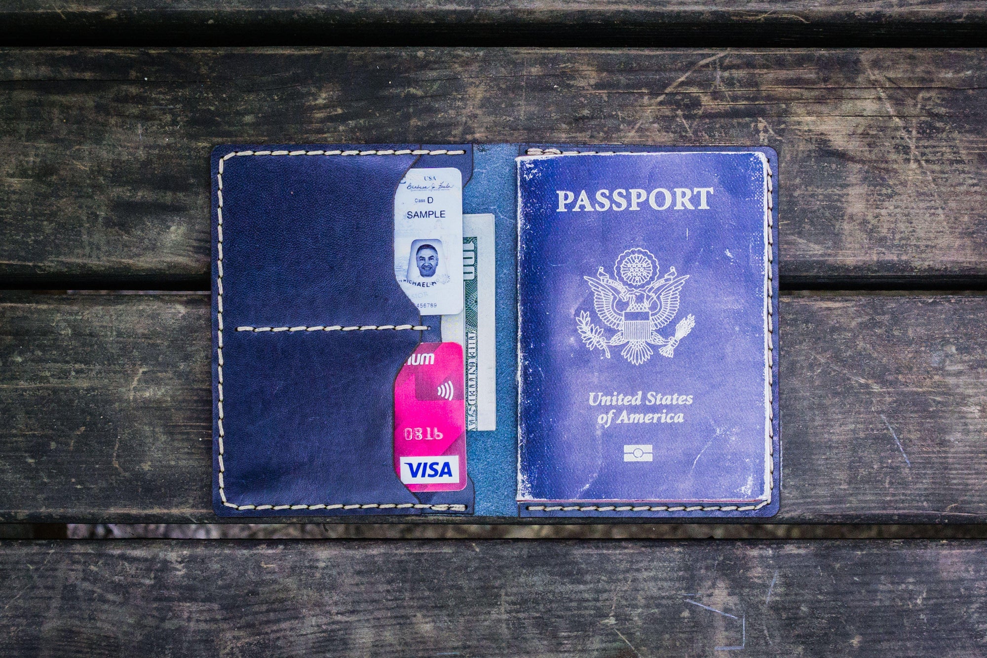 No.06 Leather Passport Holder - Navy Blue-Galen Leather
