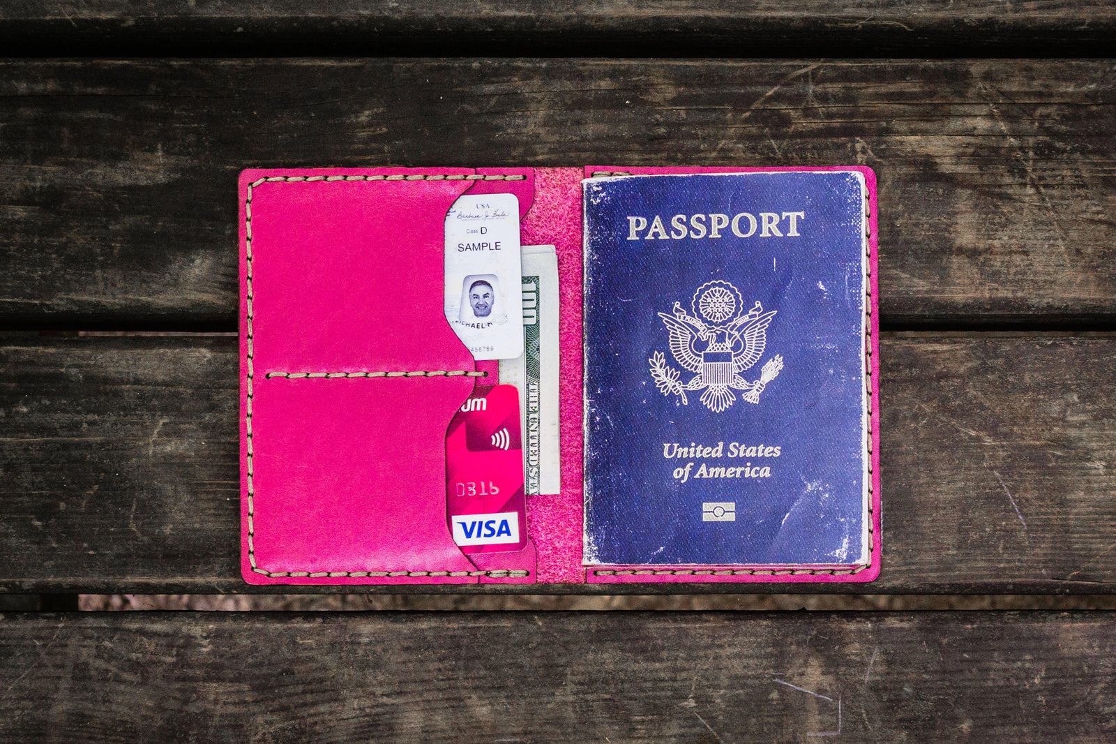 No.06 Leather Passport Holder - Pink-Galen Leather