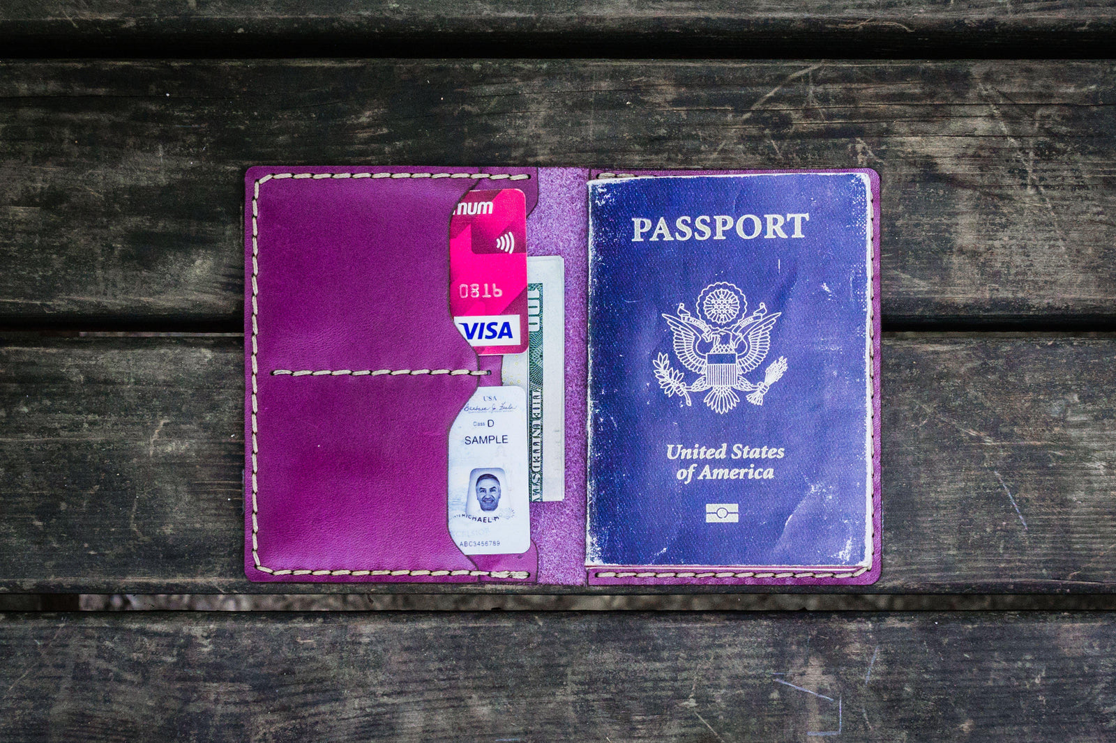 No.06 Leather Passport Holder - Purple-Galen Leather