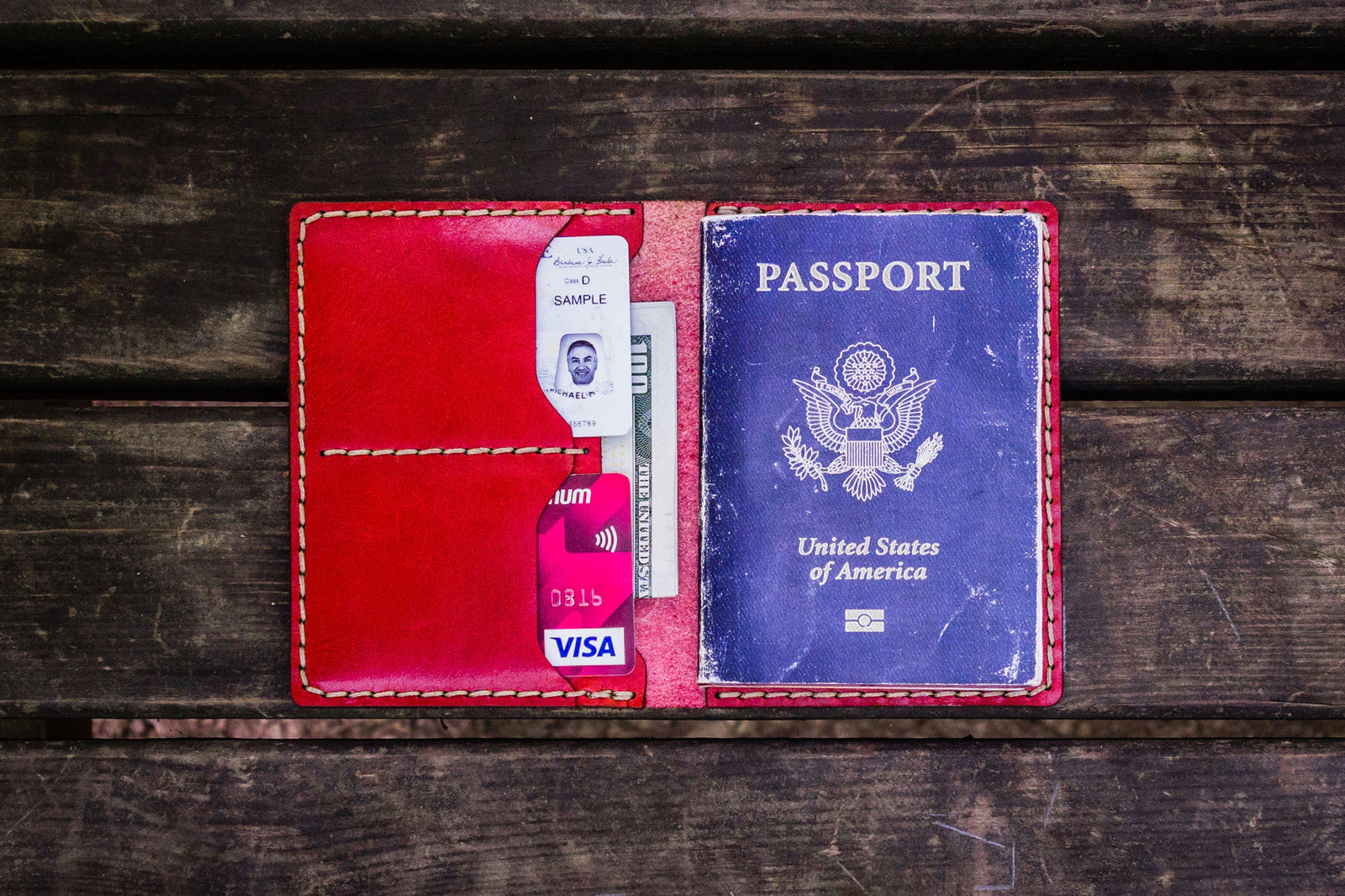 No.06 Leather Passport Holder - Red 2-Galen Leather