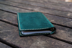 No.33 Personalized Leather Field Notes Cover - Crazy Horse Forest Green-Galen Leather