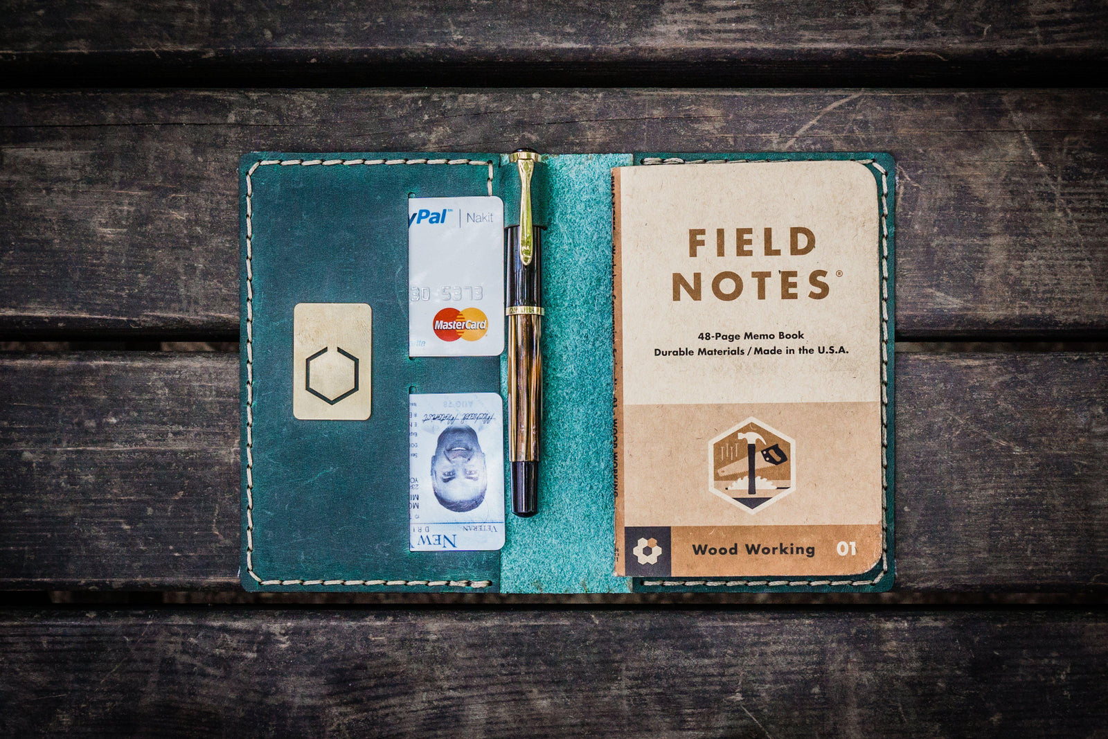 No.33 Personalized Leather Field Notes Cover - Crazy Horse Forest Green-Galen Leather