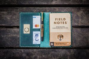 No.33 Personalized Leather Field Notes Cover - Crazy Horse Forest Green-Galen Leather