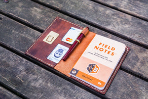 No.33 Personalized Leather Field Notes Cover - Crazy Horse Orange-Galen Leather
