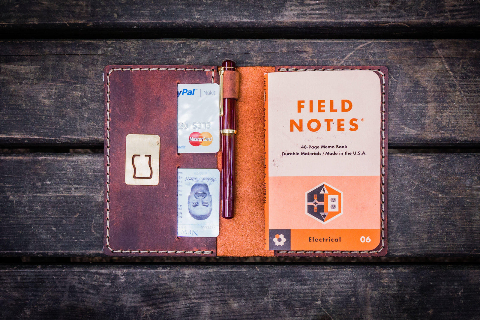 No.33 Personalized Leather Field Notes Cover - Crazy Horse Orange-Galen Leather