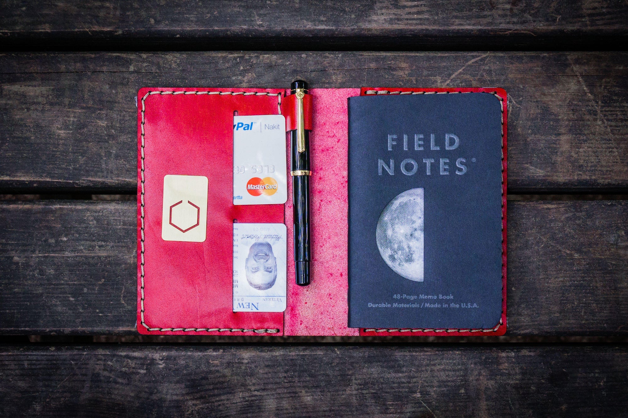 No.33 Personalized Leather Field Notes Cover - Red 2-Galen Leather