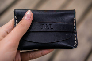 No.36 Personalized Basic Flap Handmade Leather Wallet - Black-Galen Leather