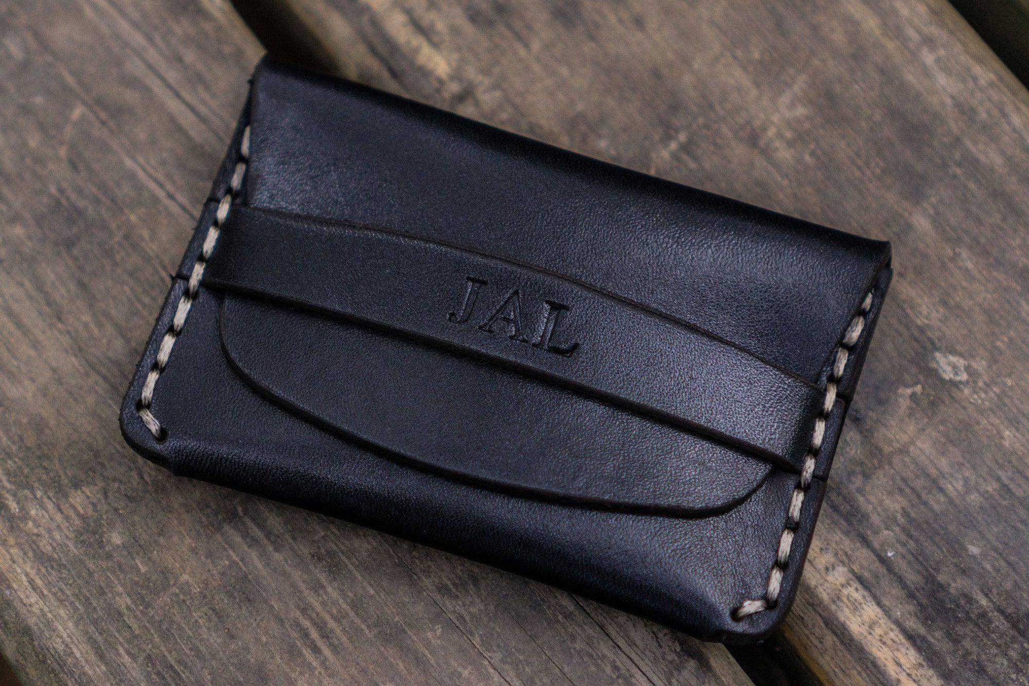 No.36 Personalized Basic Flap Handmade Leather Wallet - Black-Galen Leather