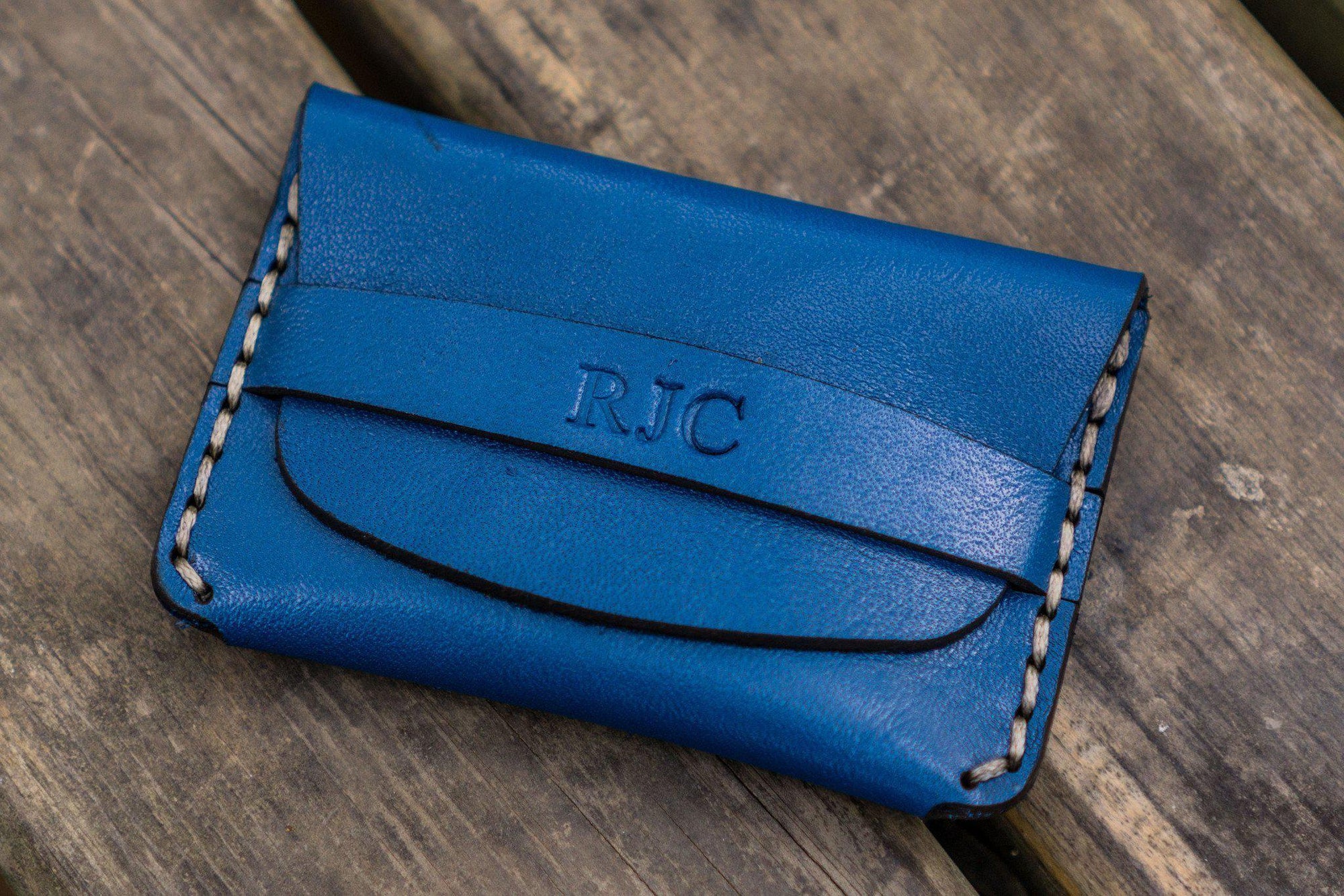 No.36 Personalized Basic Flap Handmade Leather Wallet - Blue-Galen Leather