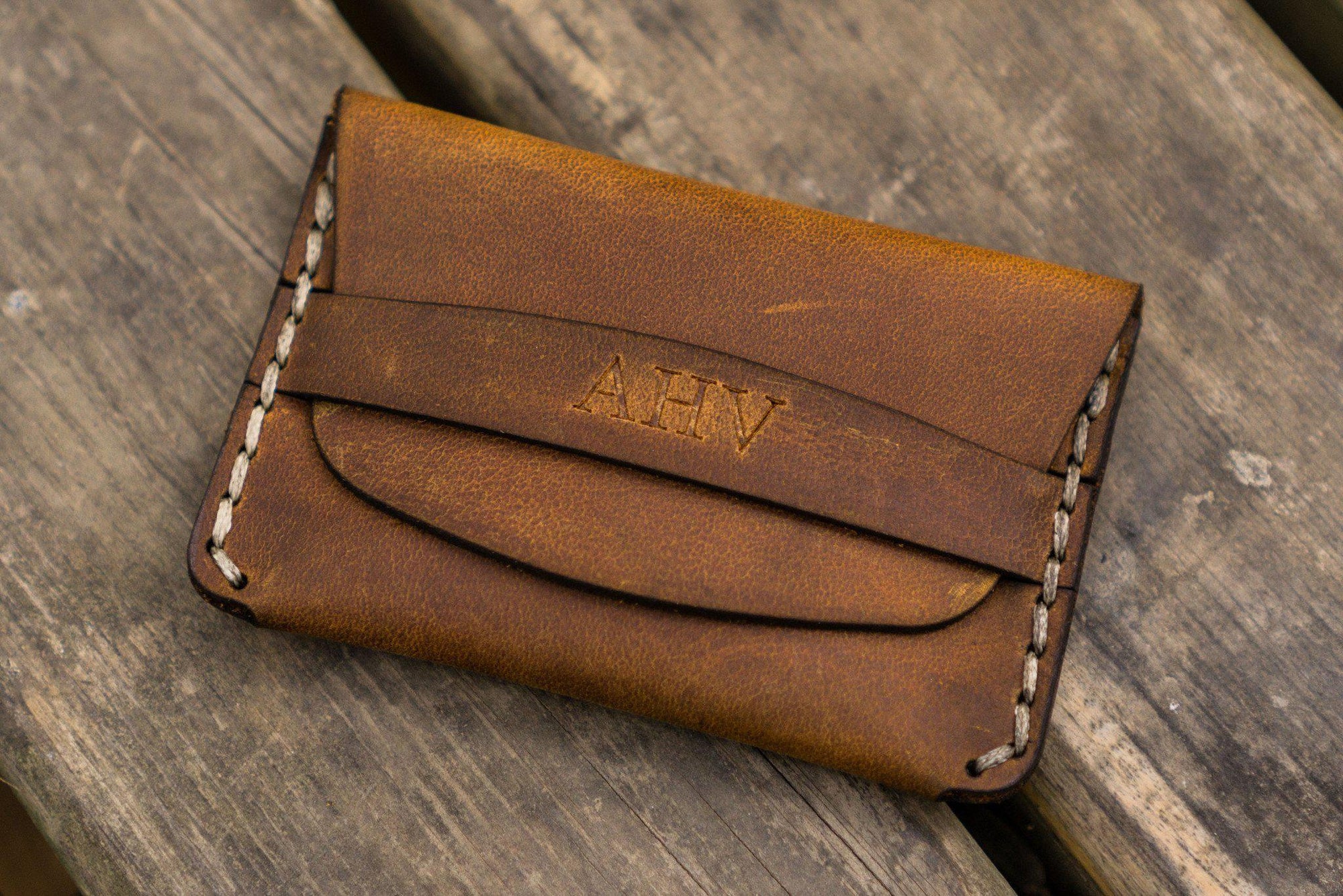 No.36 Personalized Basic Flap Handmade Leather Wallet - Crazy Horse Brown-Galen Leather