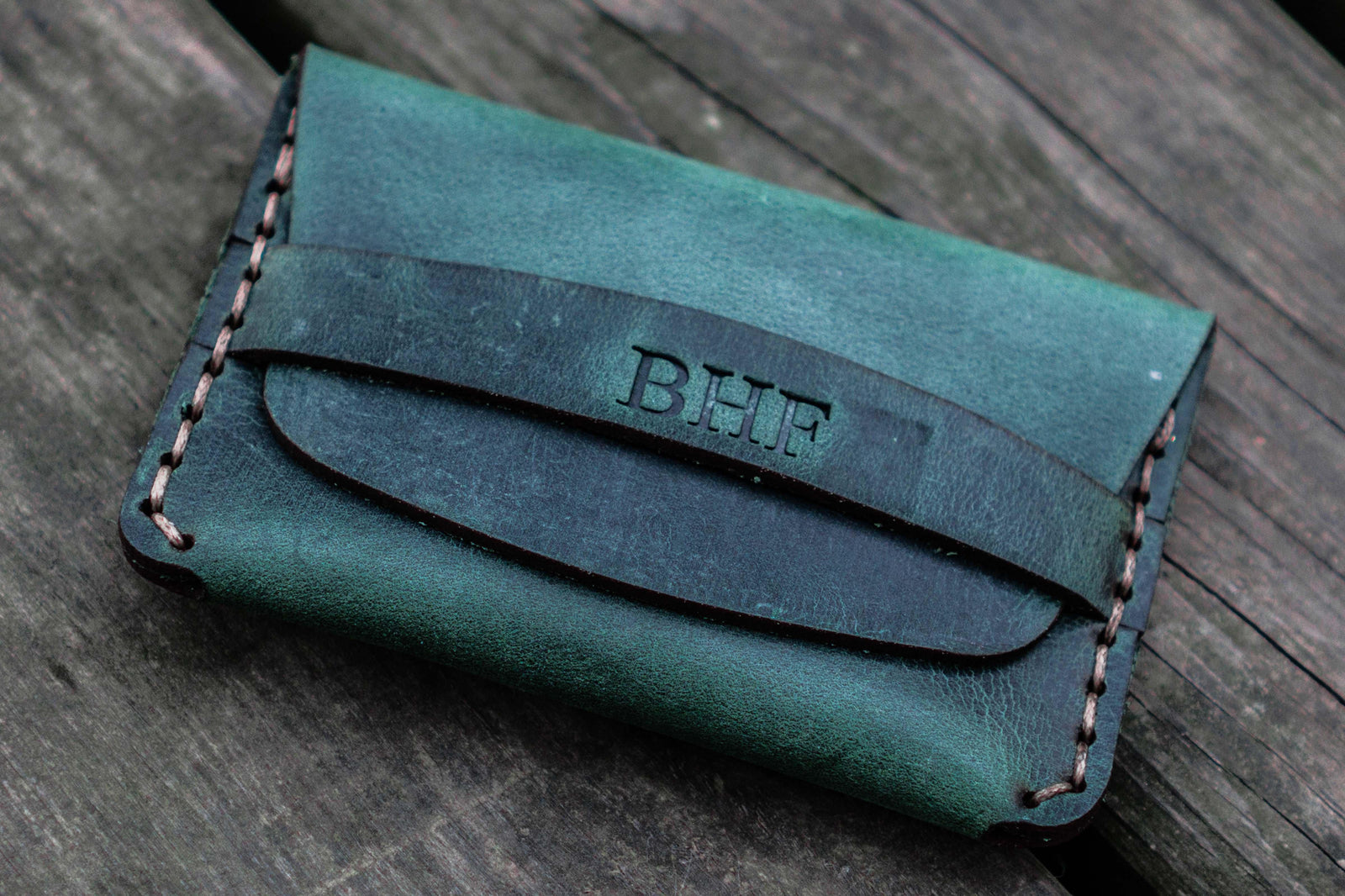 No.36 Personalized Basic Flap Handmade Leather Wallet - Crazy Horse Forest Green-Galen Leather