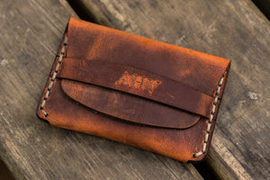 No.36 Personalized Basic Flap Handmade Leather Wallet - Crazy Horse Orange-Galen Leather