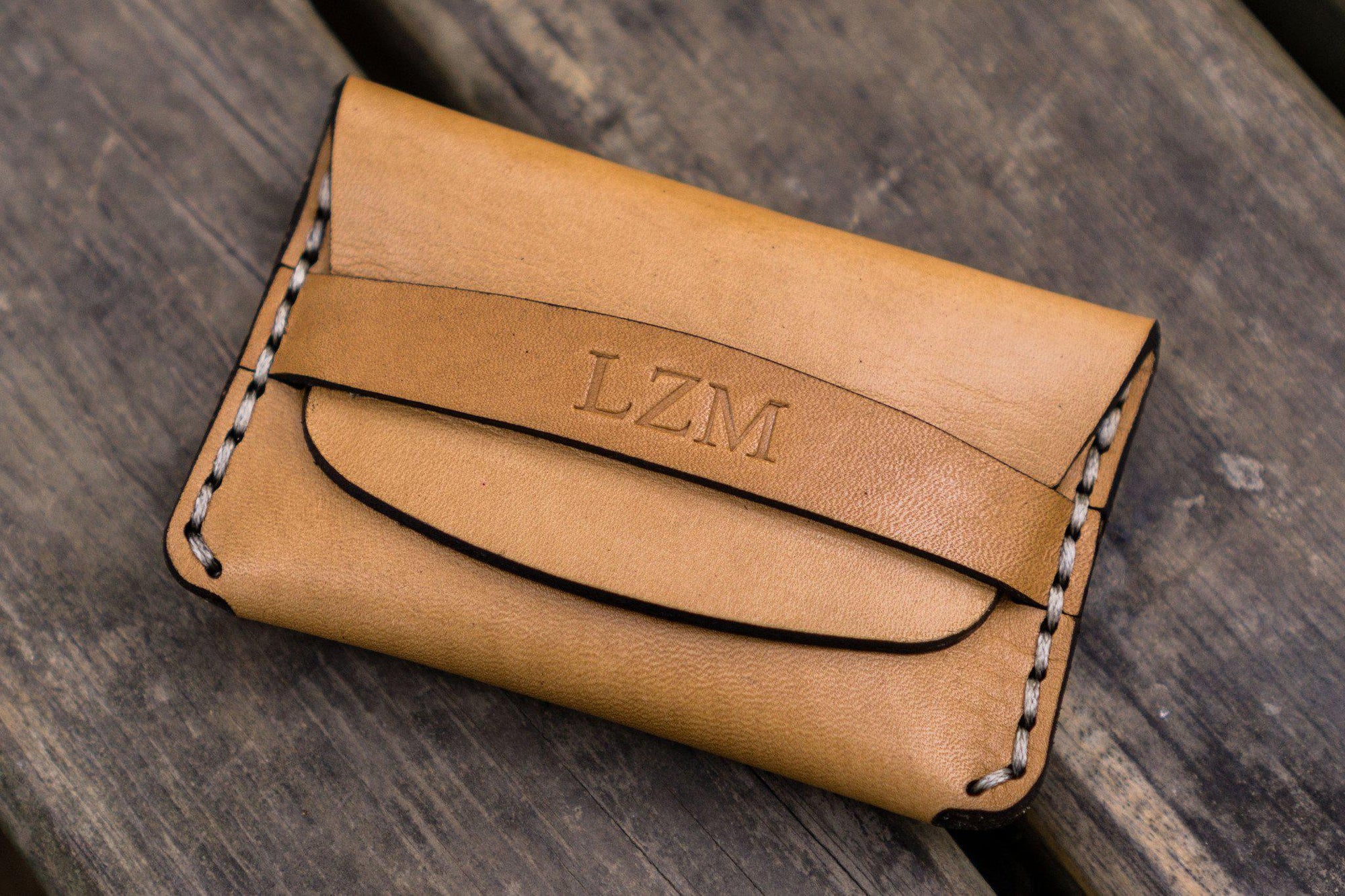 No.36 Personalized Basic Flap Handmade Leather Wallet - Natural-Galen Leather