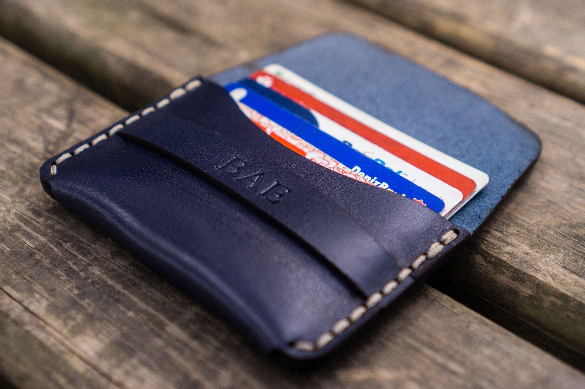 Personalized Leather Wallet/Card Holder - Navy Blue - Galen Leather